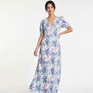 a new day White Floral Maxi Dress with Teal and Purple Accents